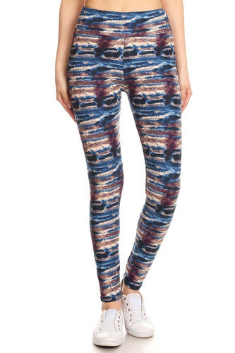 High Waist Yoga Leggings with Banded Lined Tie Dye Knit Print