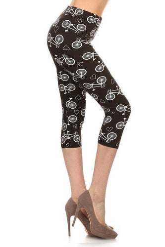 Women's Multi-Color Print Cropped Capri Leggings with High Waist