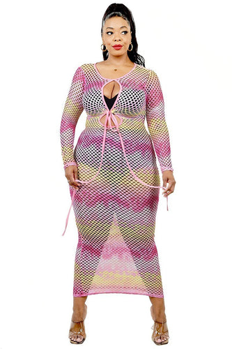 Plus Size Gradient Fishnet Overlay Dress with Cutout Bust