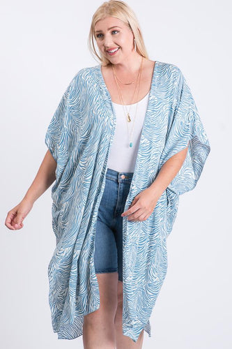 Plus Size Zebra Print Short Sleeve Maxi Kimono Wrap 1XL-3XL