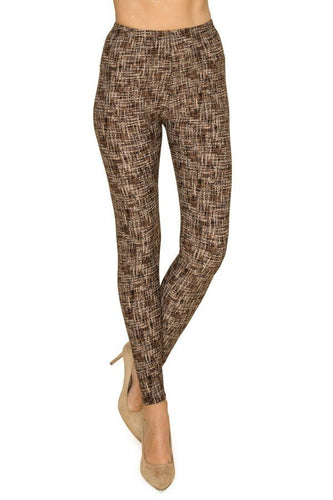 Multi Print High Waisted Full Length Fitted Leggings with Elastic Waistband