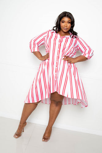 Imported Orange Stripe Shirt Dress 1XL-3XL
