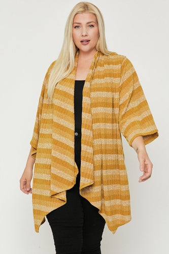 Striped Kimono Sleeve Cardigan with Asymmetrical Hem for Women