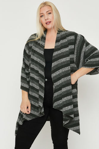 Kimono Style Striped Cardigan with Asymmetrical Hem for Women