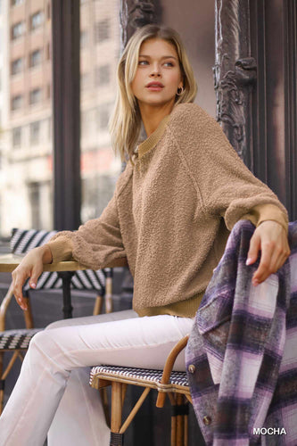 Boat Neck Puff Sleeve Sweater