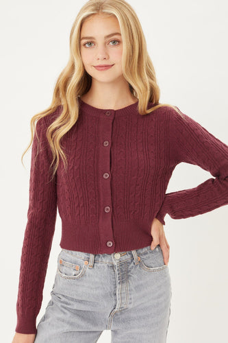 Buttoned Cable Knit Long Sleeve Cardigan Sweater