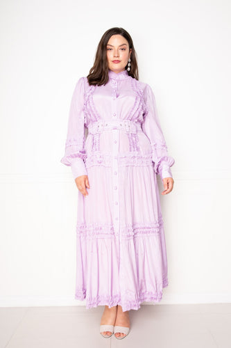 Belted Violet Shirt Dress with Ruffle Detail BBA