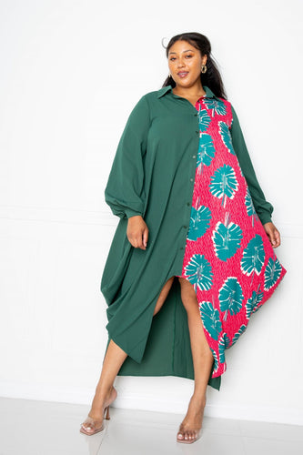 Plus Size Teal Multi Print Drapy Shirt Maxi Dress 1XL-3XL