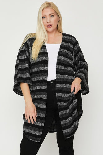 Multi-Color Striped Cardigan with Lace Bell Sleeves