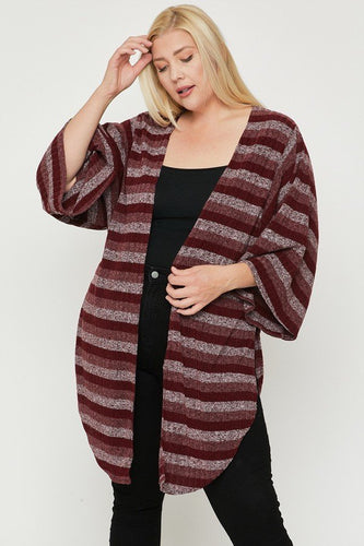Multi-Color Striped Long Cardigan Sweater with Side Slits
