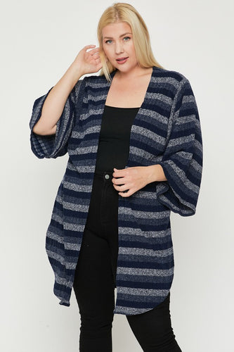 Multi-Color Striped Kimono Sleeve Cardigan for Women