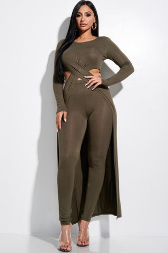 Women's Rayon Spandex Long Sleeve Cross-Over Top and Leggings 2-Piece Set