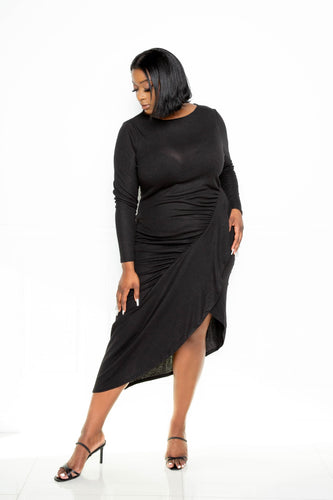 Asymmetrical Sweater Dress with Waterfall Ruffle Detail
