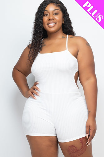 Plus Size Women's Ribbed Sleeveless Back Cutout Bodycon Romper
