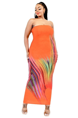 Plus Size Sleeveless Gradient Tube Top Maxi Dress with Side Zipper