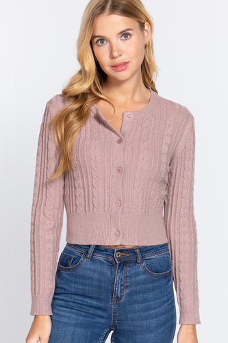 Crew Neck Cable Knit Sweater Cardigan