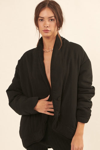 Woven Jacket with Shawl Collar, Button Closure, and Side Pockets