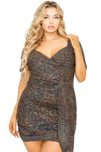 Plus Disco Sequins Puff Sleeve Belted Mini Dress