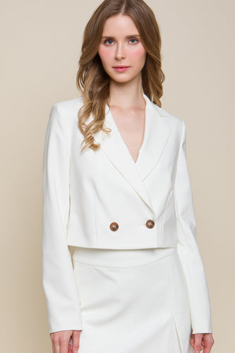 Crop Blazer with Button Closure