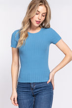 Short Sleeve Crew Neck Variegated Rib Knit Top