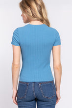 Short Sleeve Crew Neck Variegated Rib Knit Top