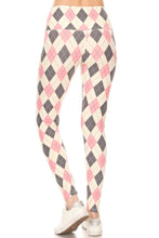 5-inch Long Yoga Style Banded Lined Argyle Printed Knit Legging With High Waist