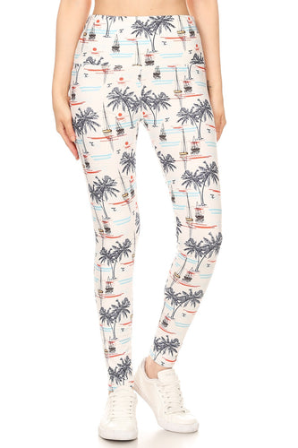 High Waist 5-Inch Yoga Style Banded Lined Sailor Print Knit Legging