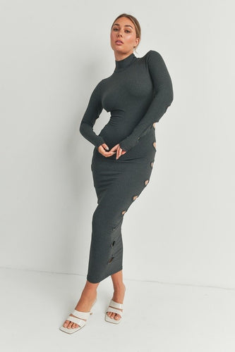 Heather Charcoal Women's Cutout Detail Maxi Dress