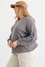 Plus Vintage Waffle Knit Long Sleeve Crossover Back Cut-out Top