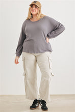 Plus Vintage Waffle Knit Long Sleeve Crossover Back Cut-out Top