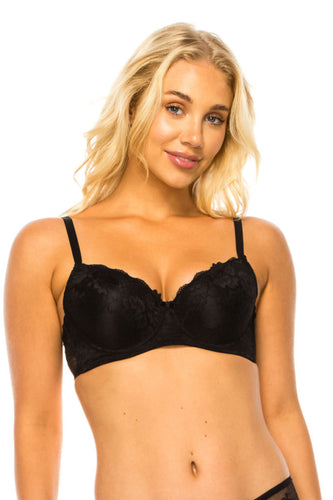 Floral Lace Underwire Bra with Adjustable Straps and Two-Hook Closure