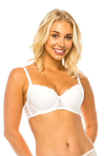 Floral Lace Underwire Bra with Adjustable Straps and Two-Hook Closure