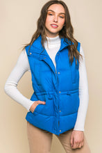 Zip Up Button Puffer Vest With Waist Toggles