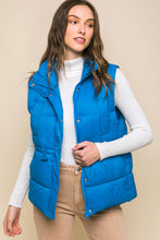 Zip Up Button Puffer Vest With Waist Toggles