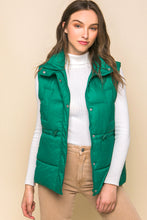 Zip Up Button Puffer Vest With Waist Toggles