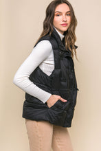 Zip Up Button Puffer Vest With Waist Toggles