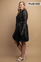 Metallic Wrap Dress With Split Cuff And Snap Buttons