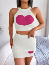 Women’s Love Print Knit Halter Neck Crop Top With Matching Mini Skirt