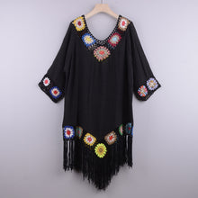 Women's Embroidered Three Quarter Sleeve Cotton Fringe Cover-up Dress