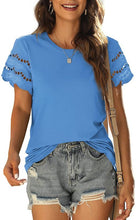 Summer new lace stitching short-sleeved T-shirt round neck top