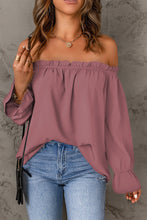 One-neck chiffon shirt solid color pullover sexy off-the-shoulder top