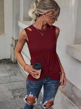 Women's Solid Color Cutout Knot Front Tank Top