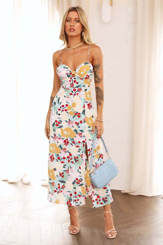Women's Printed Elegant Slip Midi Dress