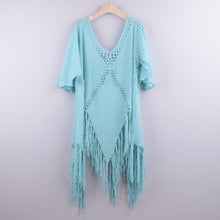 Women's Solid Color Embroidered Cotton Fringe Slit Cover-up Dress