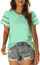 Summer new lace stitching short-sleeved T-shirt round neck top