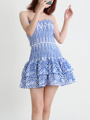 New Arrival Strapless Slim Ruffle Hem Embroidered Short Dress