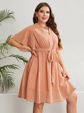 Plus Size Tie Waist Notched Neck Flutter Sleeve Dress