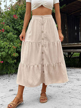 Button Down Tiered Midi Skirt