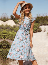 Summer women's European and American blue flower print holiday dress