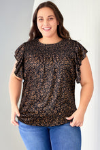 Plus Size Printed Smocked Butterfly Sleeve Blouse